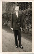 Young Man In Suit Photograph Vintage 1930s RPPC Outdoors 3 1/2 x 5 1/2 picture