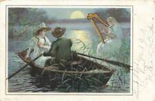 c1905 Old World Father Time Harp Night Man Woman Couple Rowboat Glitter P290 picture