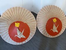 Antique 42” Wide Large Parasol Made Of Rice Paper Bamboo Handle Origami Bird 2 picture