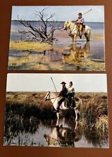 Vtg Lot of 2 Postcards Camargue France Herdsmen w/ Tridents Horses French Cowboy picture