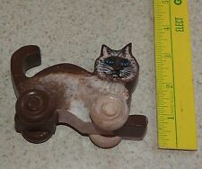 VINTAGE HAND PAINTED WOODEN FOLK ART CAT PULL TOY FIGURINE picture