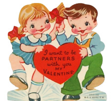 Vintage Valentine Card Boy Girl Dancing Partners with You picture