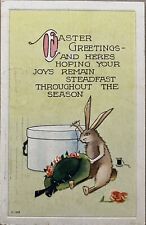Antique Easter Bunny Rabbit Sewing Flowers on Hat Vintage Embossed Postcard 1910 picture