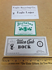 Vintage Utica Beer Labels, Utica Club,Dictator, Eagle Beer Collectible Utica NY picture