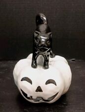 Ceramic Black Cat On Jack O' Lantern Pumpkin Halloween 9
