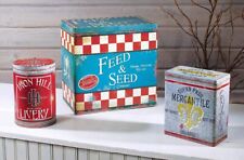 Old West Advertising Tin Canisters Set Of 3 Farmhouse Vtg Style Metal picture