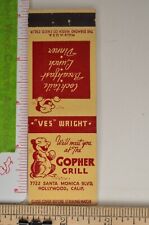 Matchbook Cover Gopher Grill Restaurant Bar Cocktails Hollywood California 1950s picture