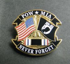 POW MIA USA SHIELD LAPEL PIN BADGE 1.25 INCHES NEVER FORGET picture
