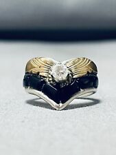 VERY RARE VINTAGE NAVAJO GOLD STERLING SILVER ONYX INLAY RING picture