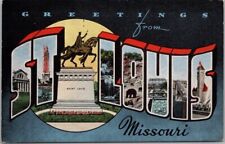 1945 Kropp Linen ST. LOUIS Missouri Large Letter Postcard St. Louis Statue picture