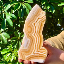 411g  Very Rare Natural Beautiful Orange Calcite Palm Reiki Stone Healing picture