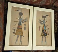 2 VTG A WATCHMAN SAND PAINTINGS NAVAJO HOLY MAN HOLY GIRL HEAVY WOOD FRAMES picture