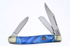 Crowing Rooster Stockman Knife Blue Bayou Resin Handle w/ 3 SS Blades picture