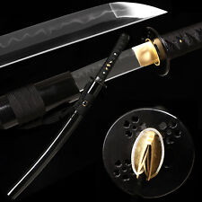 Japanese Wakizashi Clay Tempered T10 Carbon Steel Real Hamon Katana Sharp Sword picture