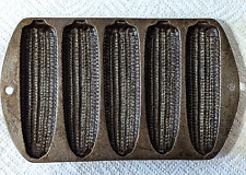Vintage Cast Iron 5-Section Depression Corn Cob Muffin Pan V Marked picture
