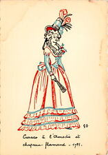 18th-century, Parisian fashion, Caraco à l'amadis, chapeau flam Postcard picture