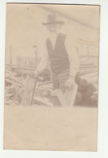 1908 RPPC Real Photo Old Man Long White Beard Wood Worker Faded Picture picture