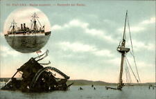 Havana Cuba harbor USS Maine wreck sunk in 1898 inset of ship postcard picture