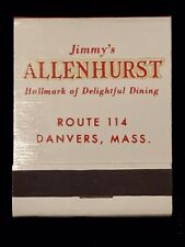 JIMMY’S Allenhurst Danvers MA Full Vintage Front-Strike Matchbook Whi A-1900 picture