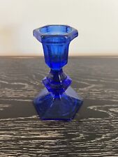 Vintage Inspired Single Cobalt Blue Glass Candlestick Pedestal Candle Holder picture
