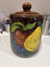 Vintage Stoneware Brown Hand Painted Cookie Jar Crock picture