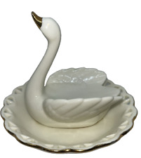 Vintage Avon Bone China Off White Swan Ring & Trinket Dish picture