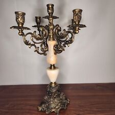 Vintage Candelabra 5 Arm Mod Dep Made in Italy Brass Marble Ornate Baroque Style picture