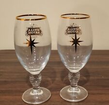 Set of 2 Stella Artois Belgian Crystal Gold Star Beer Glasses Gold Rim 33 cl picture