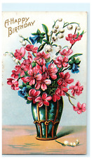 c 1910 Heavy Emobssed Still Life Floral Vase A Happy Birthday picture