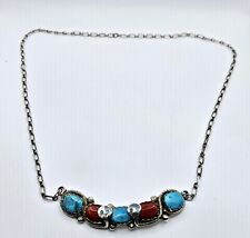 Effie Calavaza Zuni Sterling Silver Turquoise & Coral 2 Snakes Chain Necklace picture