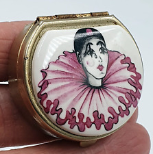 Vintage metal pill box with ceramic lady clown decoration - Very pretty box picture