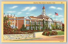 Postcard Connecticut Stamford High School Unposted Linen Era Vintage picture