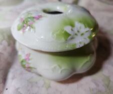 Antique Porcelain Hair Receiver Pink/green floral signed: Germany #525 picture