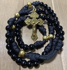 Catholic Paracord Rosary-Strong, Durable Rosary, Gold/Black Beads — Handmade picture