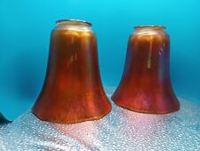 Pair of Antique Nuart Iridescent Glass Lamp Light Shade  Arts Crafts picture