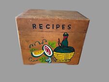 Vintage Handpainted Painted Wood Recipe Box Cute Scene With Wine Bottle & Fruit picture
