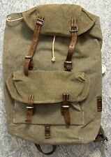 Vintage Swiss Army Military Backpack Rucksack Canvas Leather Salt & Pepper picture