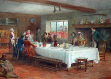 Oil painting happy family A-meal-stop-at-a-coaching-inn-George-Goodwin-Kilburne picture