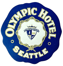 1920s Olympic Hotel Seattle WA Luggage Decal Label Travel Souvenir Blue White picture