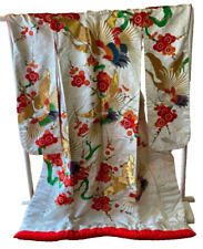 Japanese Kimono Uchikake Vintage Gorgeous Gold crane flower embroidery  (u68) picture