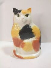 Calico Cat Figure Statue Pretty Kitty Green Eyes Glazed Artist Marked picture