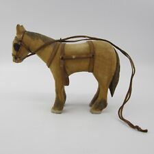 Vintage Hand-Carved Primitive Folk Art Wooden Horse With Leather Bridle picture