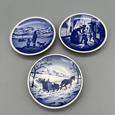 Vtg Set of 3 Royal Copenhagen 3” Mini Souvenir Plates- Butter Pats, Blue & White picture