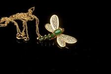 VINTAGE EMERALD DIAMOND 14K WHITE YELLOW GOLD DRAGONFLY PENDANT NECKLACE  MR picture