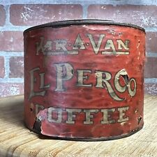 Rare Vintage kar-a-van el perco Advertising 1lbs pry lid COFFEE TIN Can picture