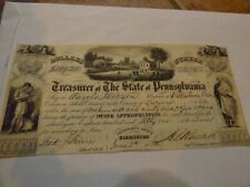 1860 Pre civil war Bank Check Pennsylvania Secretary Office Harrisburg VERY RARE picture