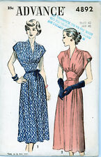 Vintage Advance Sewing 1940's Pattern 4892 Women's Dress Bust Size 42 Hips 45 picture