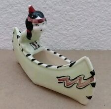 Vintage Indian in Canoe Ceramic Hand Painted 5.5” Unsigned CRAZING READ picture
