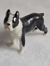 Vtg.  Miniature 2” Black White Boxer Dog Japan Figurine  Ceramic Fine Quality picture