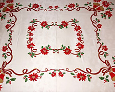 NEW VTG Christmas Poinsettia Tablecloth 4 Placemats & Runner SET JCPenney 62X86 picture